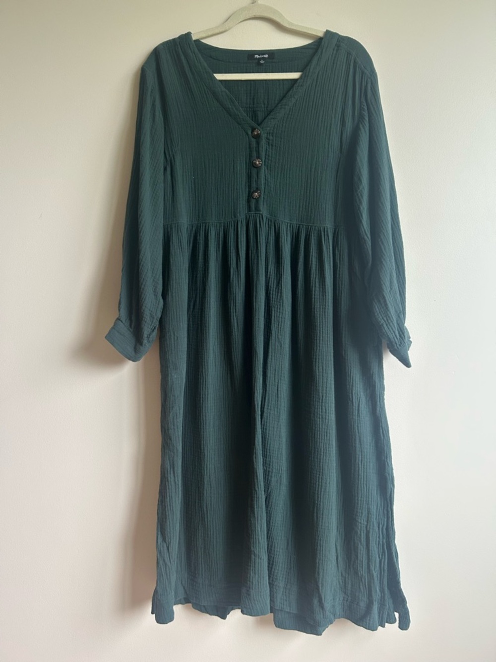 Madewell Lightspun Henley Midi Dress in Forest Green - Size 6
